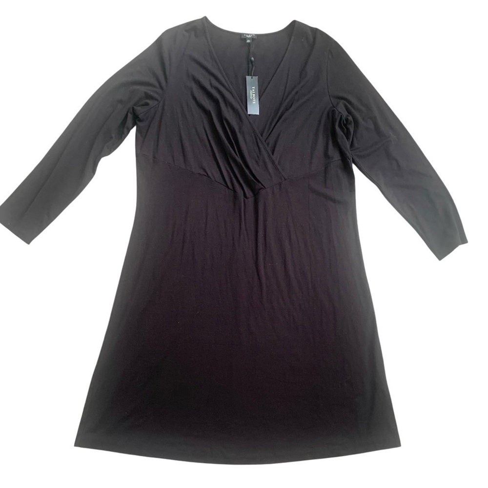 Talbots Black Dress Jersey Pullover Long Sleeves Cross Over Top Women’s 16W